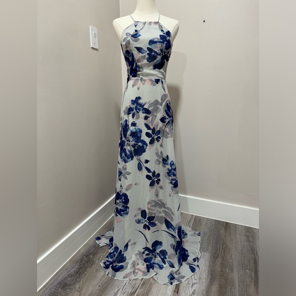 SOLD Lulus All I Need Grey Floral Print Lace-Up Maxi Dress XS - Picture 4 of 6